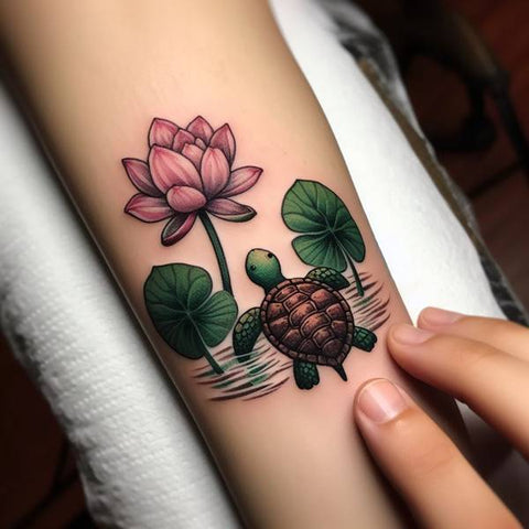 Water Lily And Turtle Tattoo 2