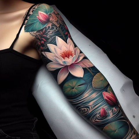 Water Lily Sleeve Tattoo