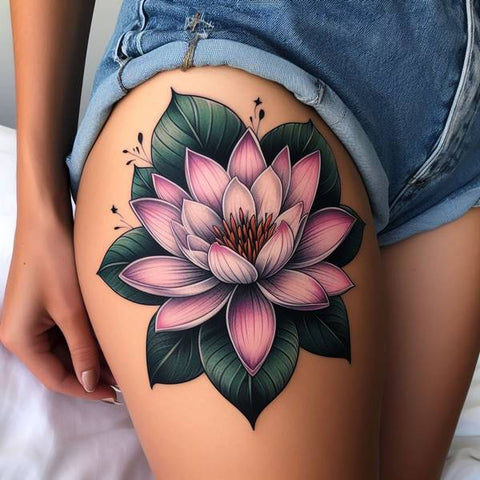 Water Lily Tattoo On Thigh 1