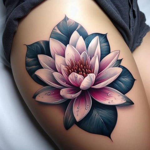 Water Lily Tattoo On Thigh 2