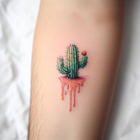 Watercolor Cactus Tattoo 1