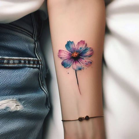 Watercolor Cosmos Flower Tattoo 1