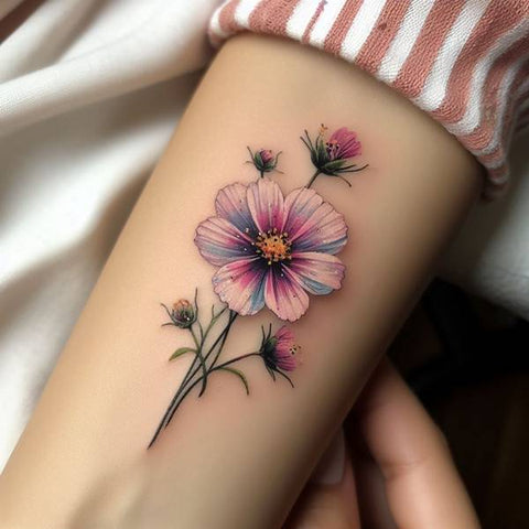 Watercolor Cosmos Flower Tattoo 2