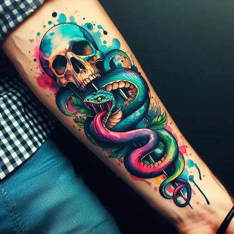 Watercolor Death Eater Tattoo  1