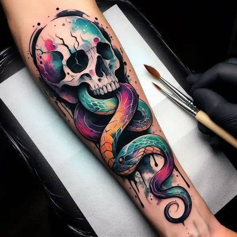 Watercolor Death Eater Tattoo  2