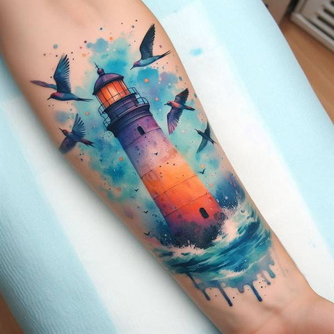 Watercolor Lighthouse Tattoo 1