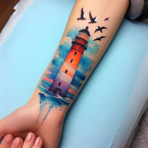 Watercolor Lighthouse Tattoo 2