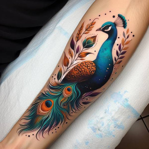 Watercolor Peacock Tattoo 1