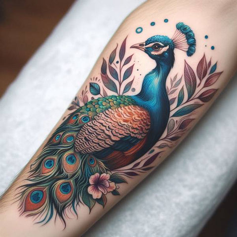 Watercolor Peacock Tattoo 2