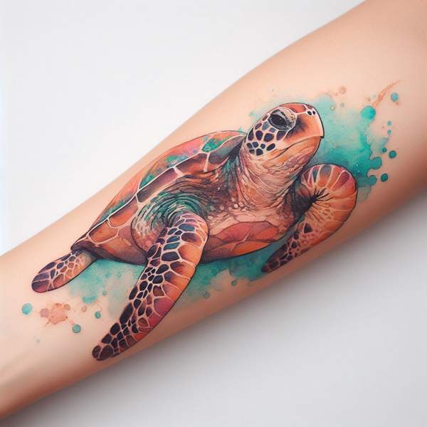 Watercolor sea turtle tattoo 1