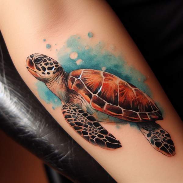 Watercolor sea turtle tattoo 2