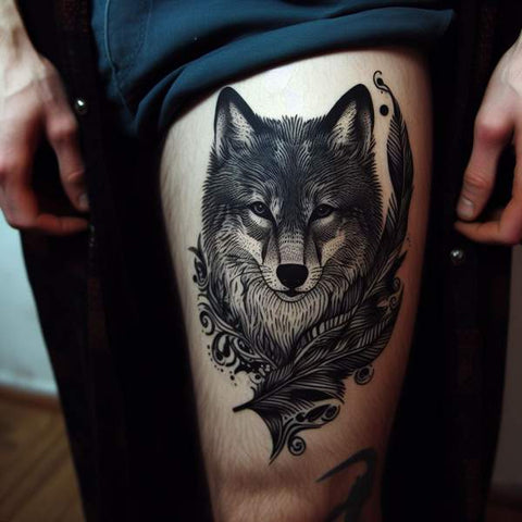 Wolf Thigh Tattoo 2
