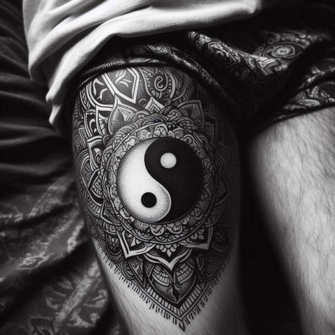 Yin Yang Thigh Tattoo