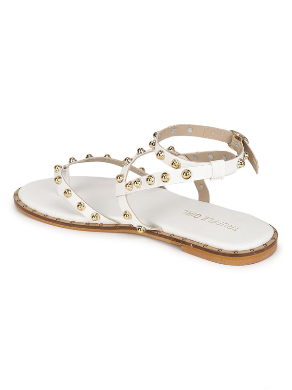 Buy SaintG Womens Platin Leather Metal Studded Flat Sandals at Amazon.in