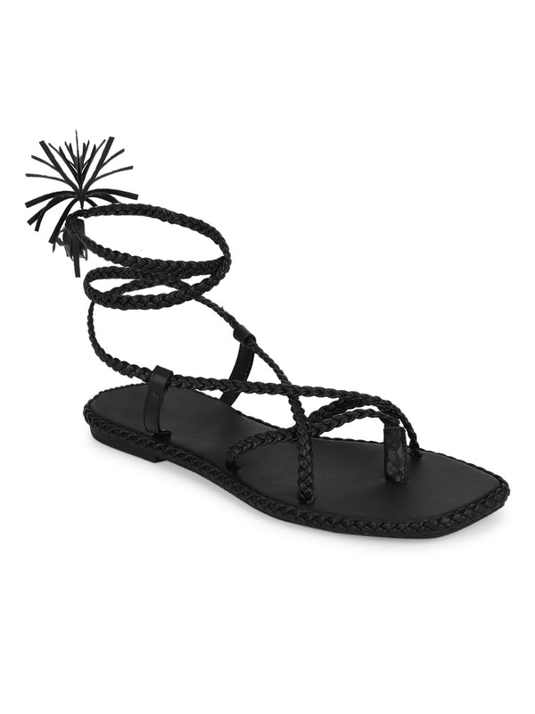 Buy White Plain Danica Multi Strap Tie-up Sandals by Nine By Janine Online  at Aza Fashions.