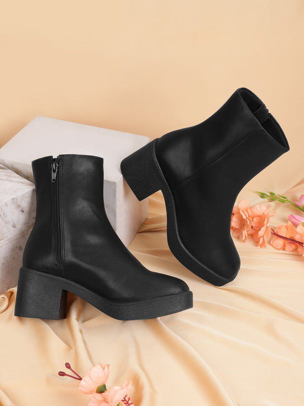 Square-toe sheepskin flat ankle boots · Black · Boots And Ankle Boots