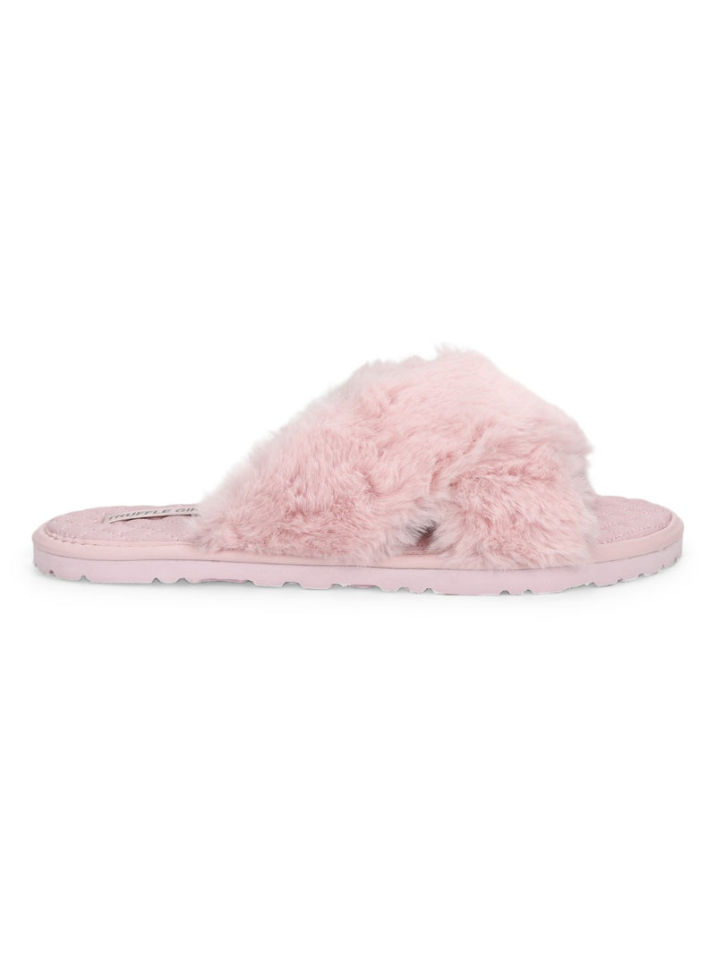 pink fuzzy slip ons