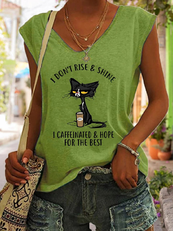 I DON'T RISE & SHINE I CANFFEINATED & HOPE FOR THE BEST Loose V-neck cap sleeves T-Shirt