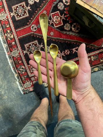 Forged brass spoons and coffee scoop