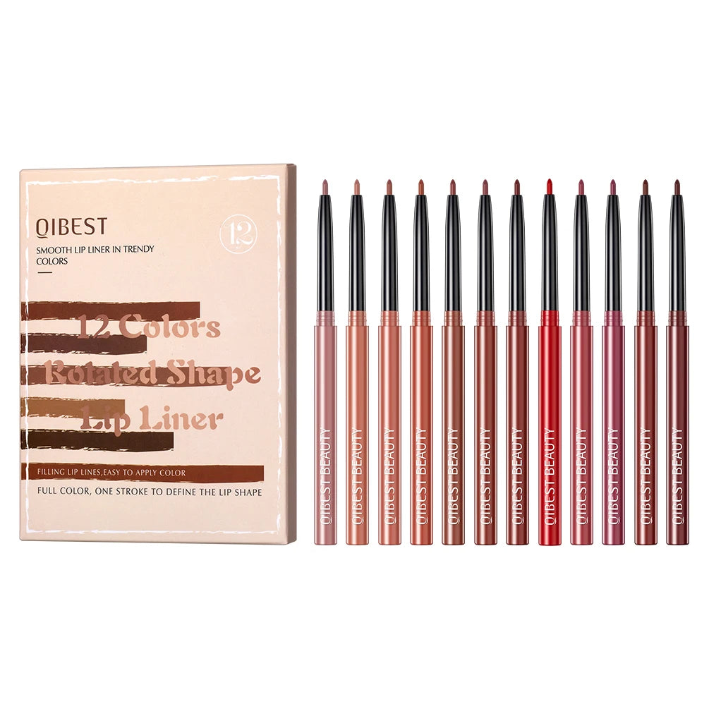 QIBEST Lip Liner Pencil 12pcs Set Matte Nude Contour Lip liner Pencil Lipstick Waterproof Long Lasting Lipstick Pen Lip Tint Cosmetics