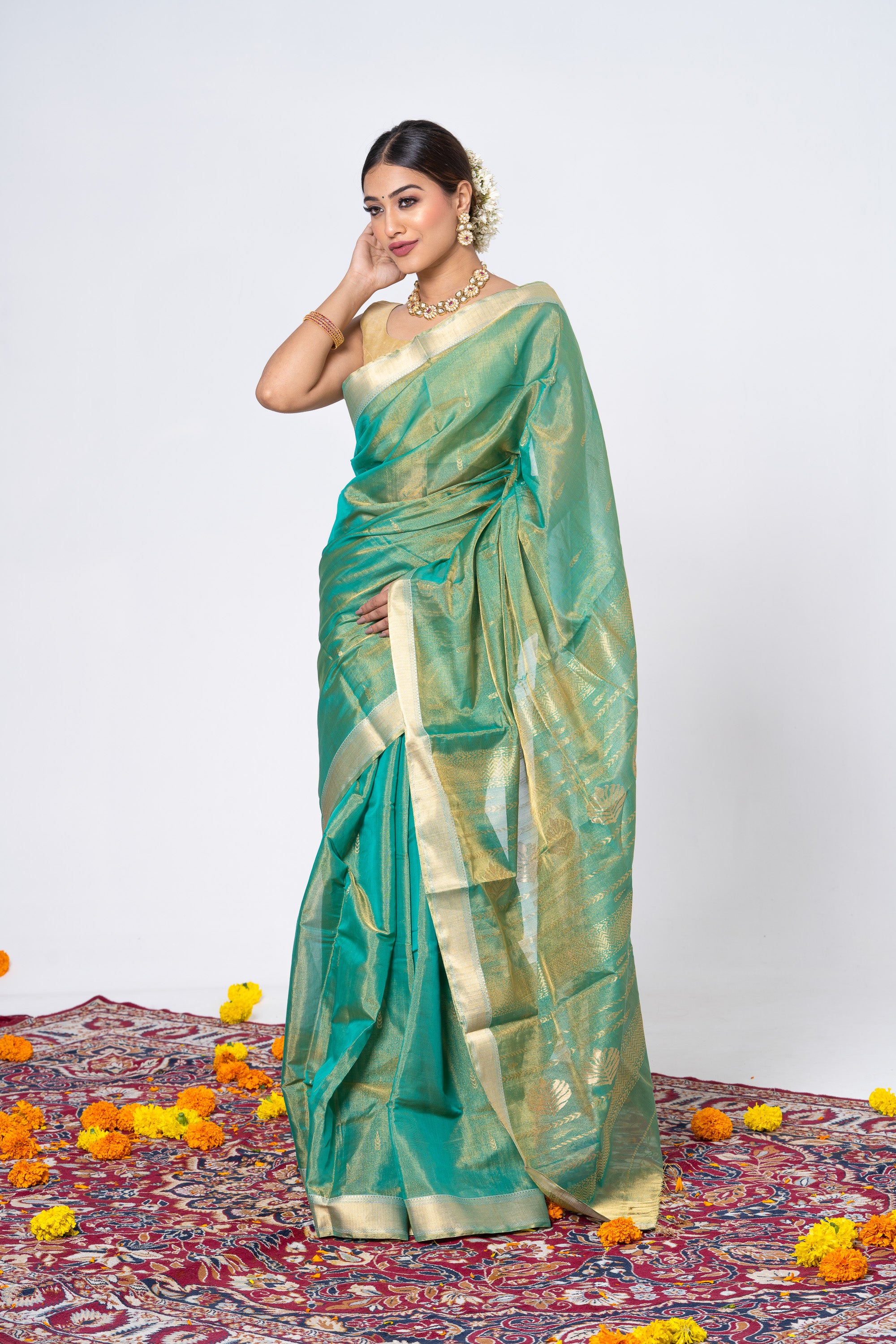 Turquoise Tissue Saree | Varanane Sarees | Reviews on Judge.me