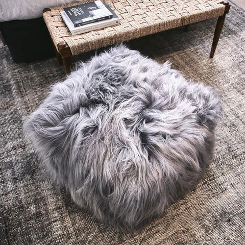 grey Icelandic sheepskin pouffe