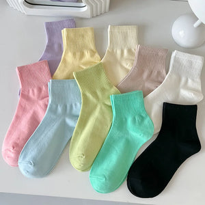 Women's Solid Color Mid-tube Socks Spring and Summer Thin Breathable Cotton Socks White Summer Candy Socks - Shopeyevibes