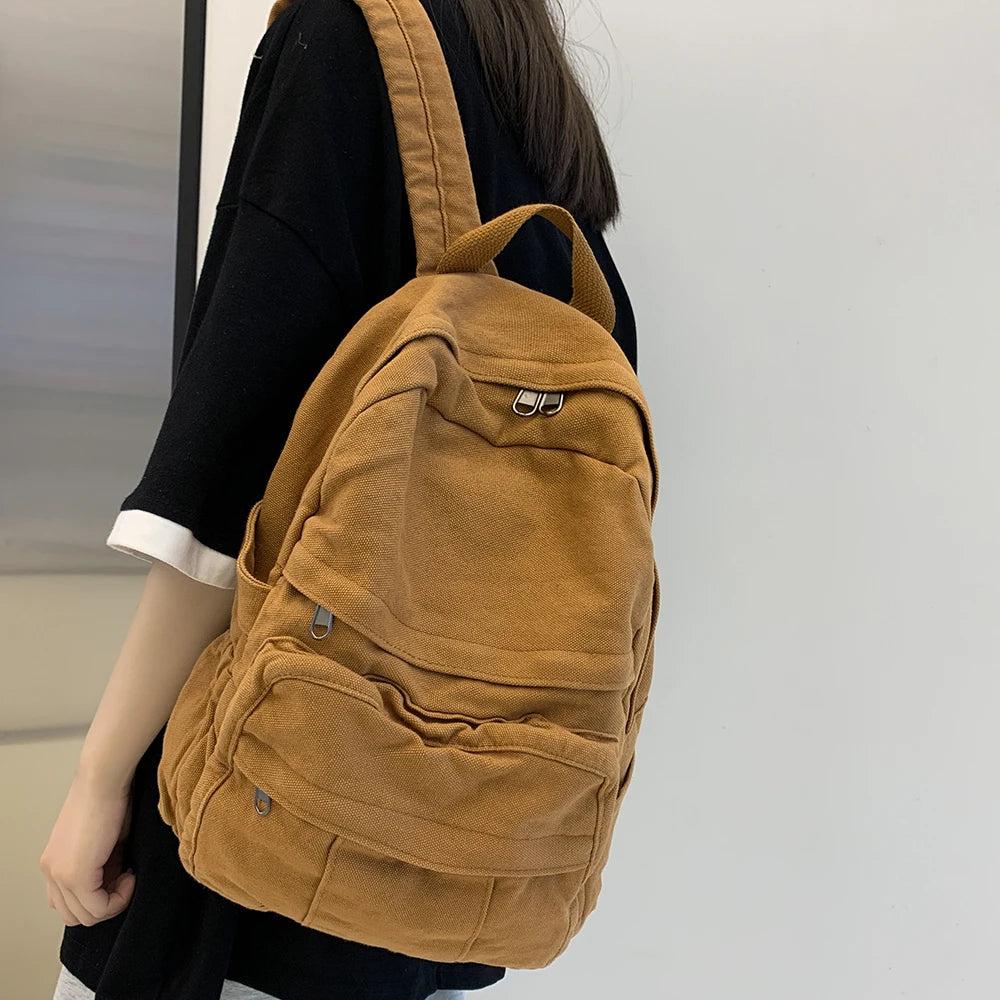 Lkblock School Bag Student Shoulders Large Capacity Khaki Backpack Fashion Canvas Backpacks Female College Teen Computer Bag