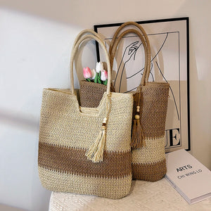 Lkblock Square Straw Beach Bag Handmade Woven Shoulder Bag Women Raffia Shopper Travel Bag Bohemian Summer Vacation Casual Handbag Totes - lkblock