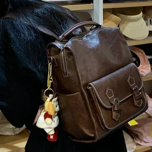 Lkblock Japanese Style Cute Pu Leather Girls Backpack Preppy Style Flap School Students Notebook Backpack Kawaii Travel Women Backpack - lkblock