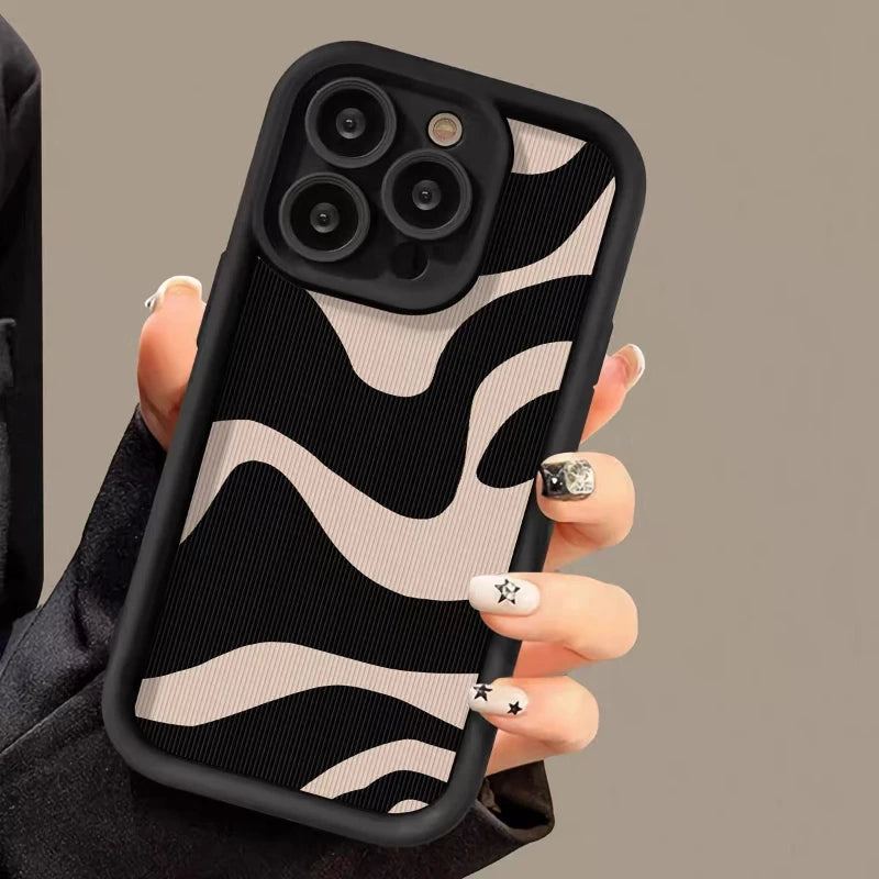 Lkblock Zebra Stripe Phone Case For iPhone 14 13 11 12 15 Pro Max 7 8 XS XR XS MAX Soft Silicone Fashion Shockproof Back Cover Case