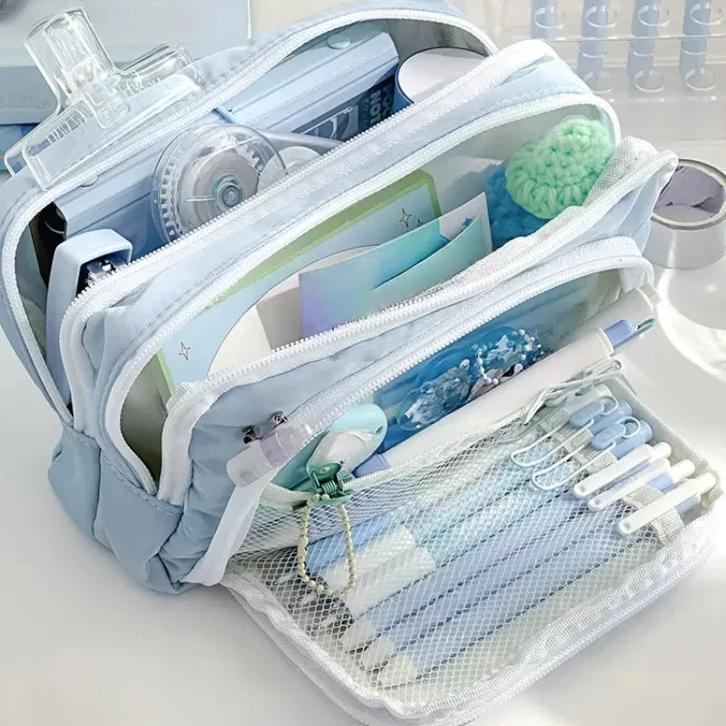 Lkblock Girl Pink Large Capacity Pencil Bag Aesthetic School Cases Girl Korean Stationery Holder Bag Pen Case Students School Supplies