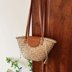 Lkblock Casual Wicker Woven Basket Bags Rattan Women Handbags Handmade Summer Beach Straw Tote Bag Designer Shoulder Crossbody Bag 2024 - lkblock