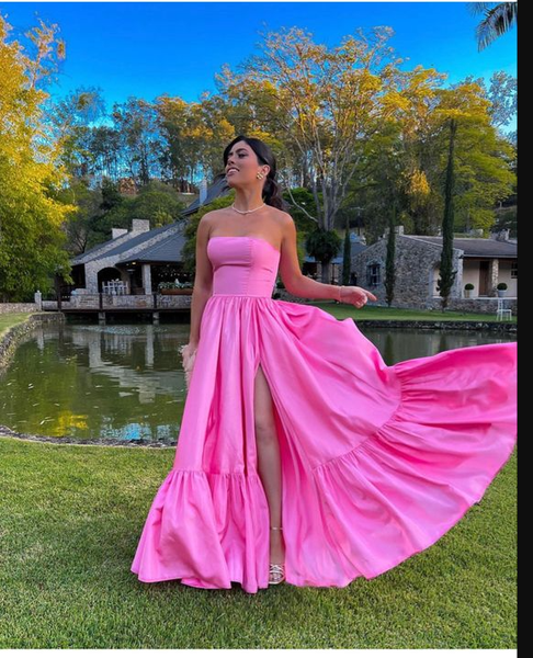 Pink Strapless Prom Dress,Pink Graduation Dress,Formal Gown – jkprom