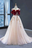 Elegant Straps Tulle with Velvet Red Long Prom Formal Dress,Maxi Dresses