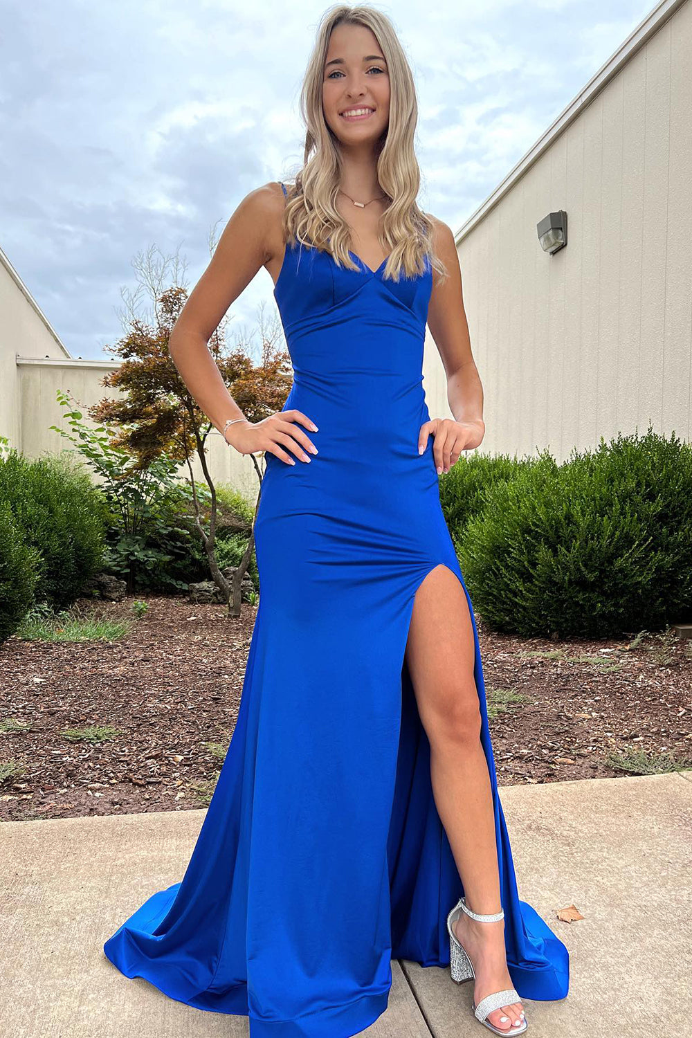 Sexy Blue Spaghetti Straps Long Prom Dress with Slit – jkprom