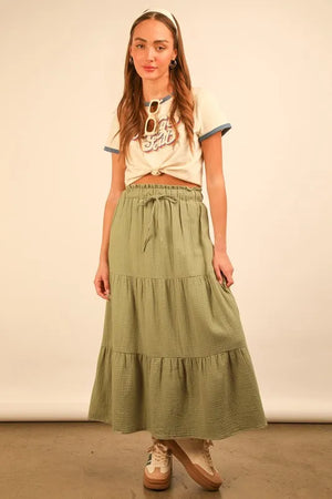 VERY J Elastic Waist Tiered Maxi Skirt - Piper Bee Creations LLC