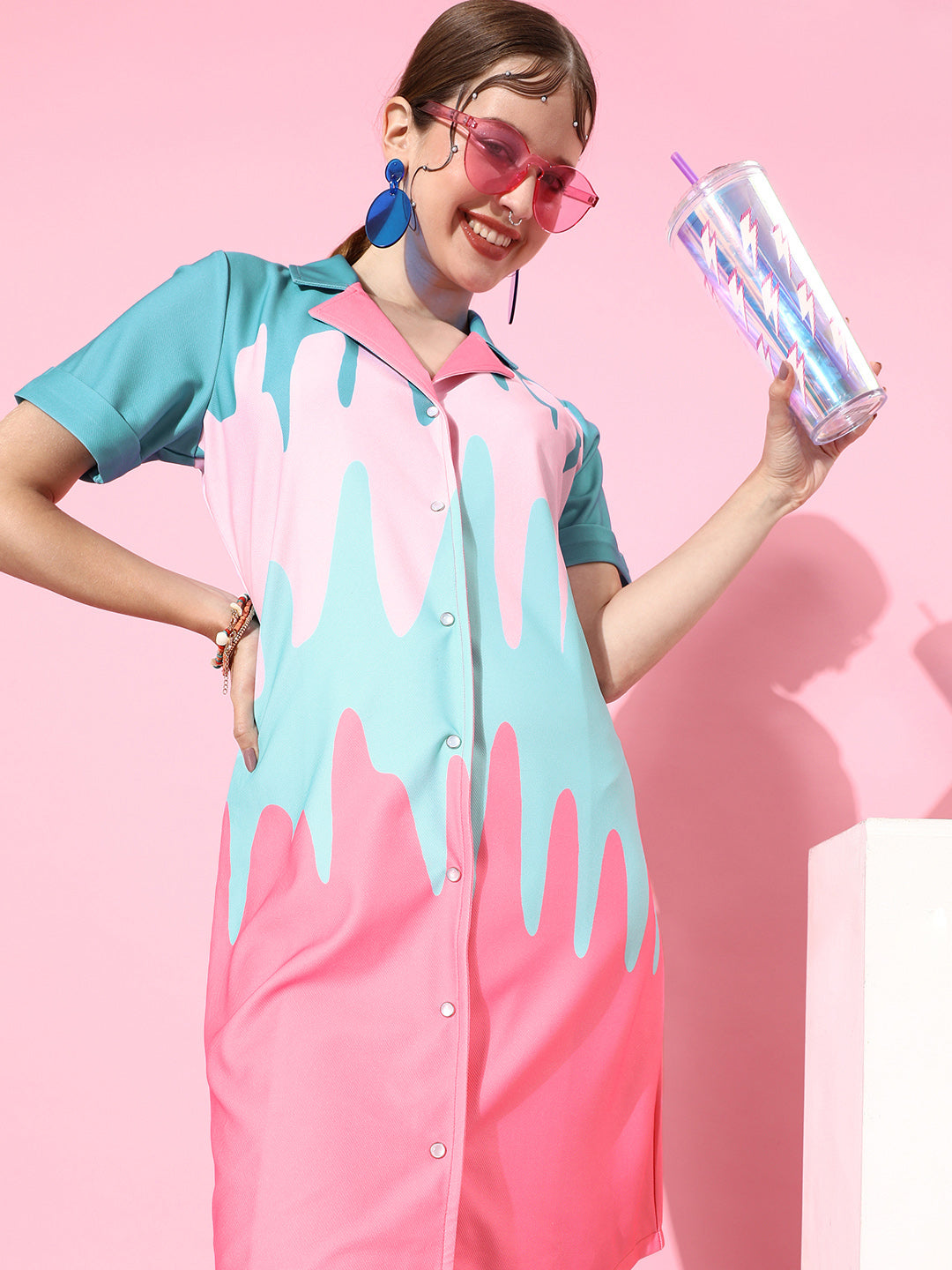 Athena Bubblegum color- blocking shirt dress