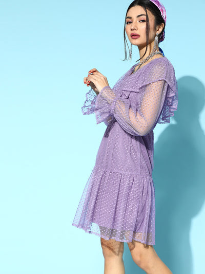 Athena Lavender frill tulle dress with full sleeves