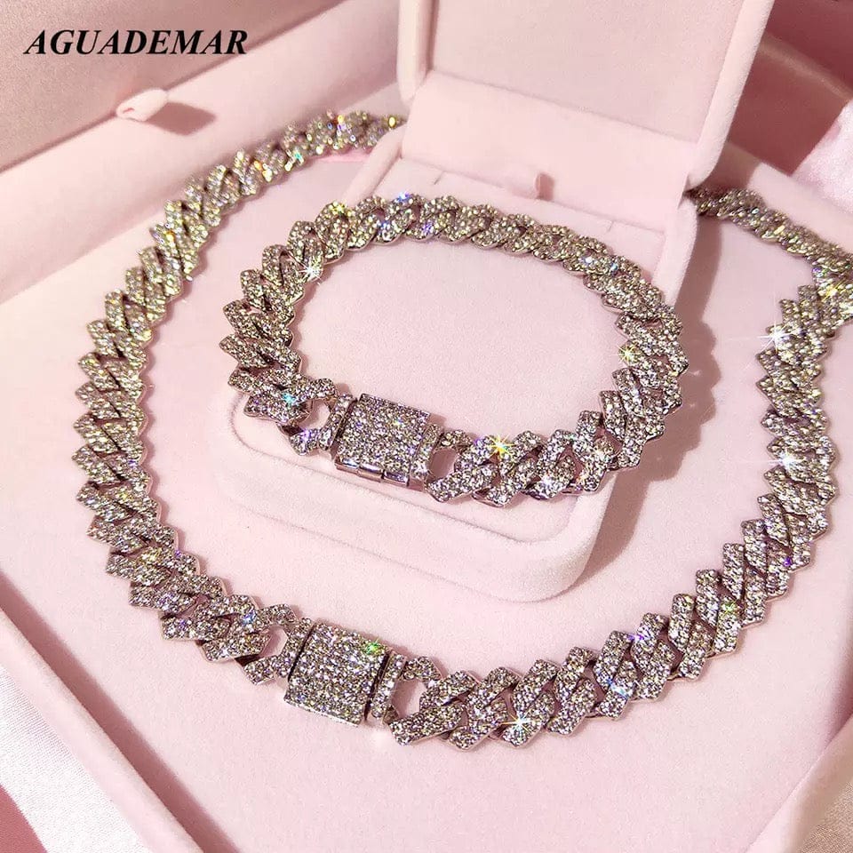 Prong Miami Cuban Link Necklace and Bracelet Set