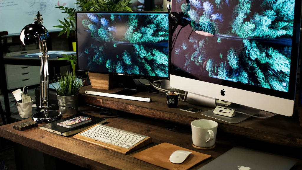 Desk set up with imac desktop and magic mouse