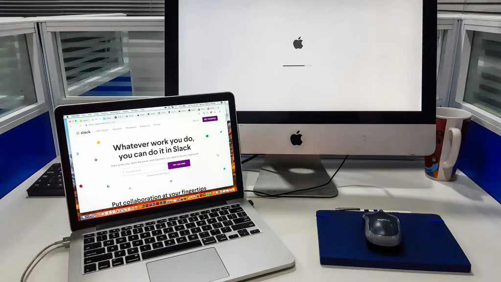 workdesk with imac with computer mouse