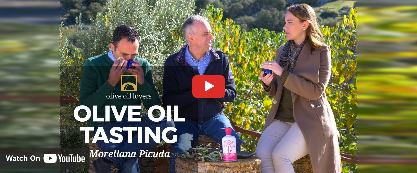 Joanne Lacina tastes olive oil with Alberto del Moral Lopez and Marco at the SHL estate.