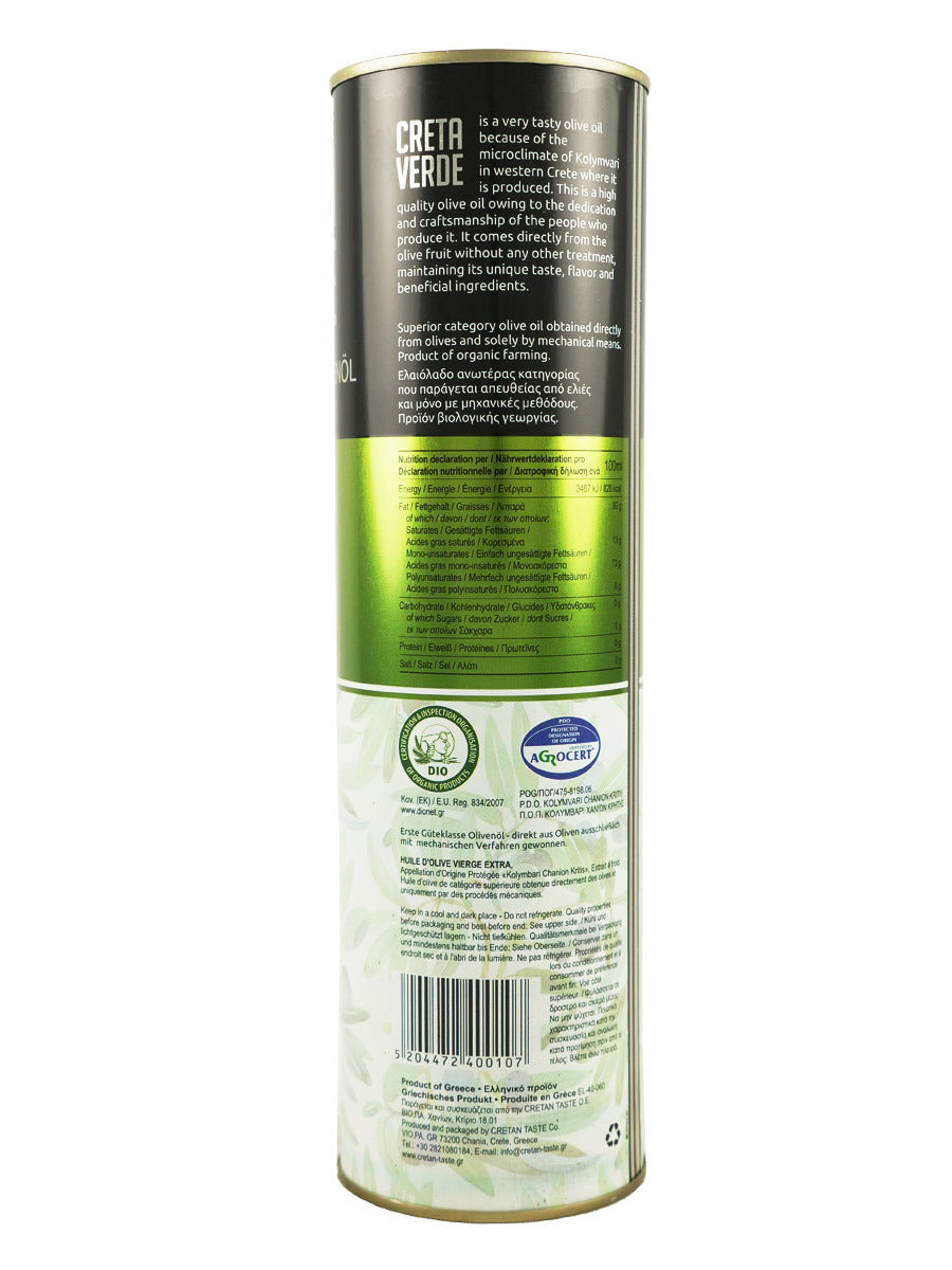 Creta Verde Organic PDO Kolymvari Tin Extra Virgin Olive Oil 33.8 fl oz ...