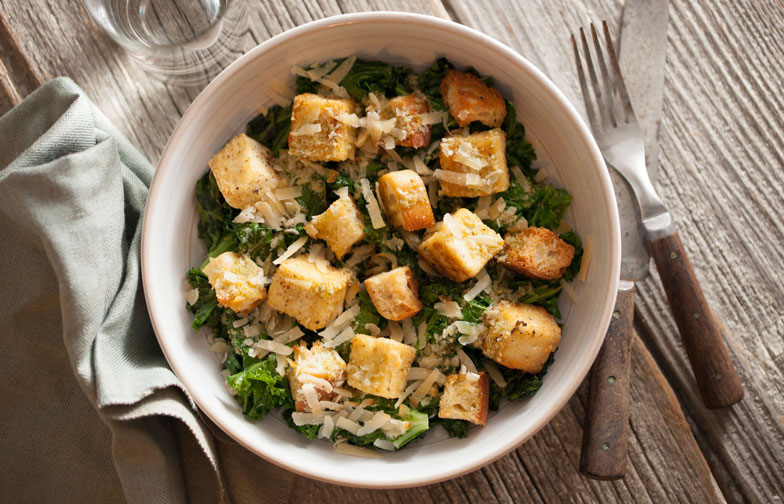 Warm Kale Caesar with Tofu