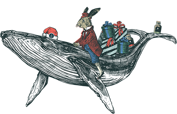 Wal mit Hase und Geschenken