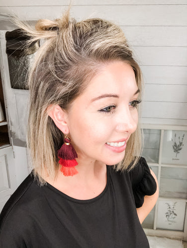 Red Ombre Layered Tassel Earrings