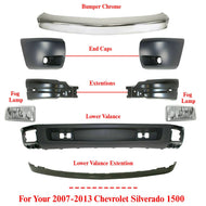 Front Bumper End Caps Primed + Fog Lights For 07-13 Chevrolet