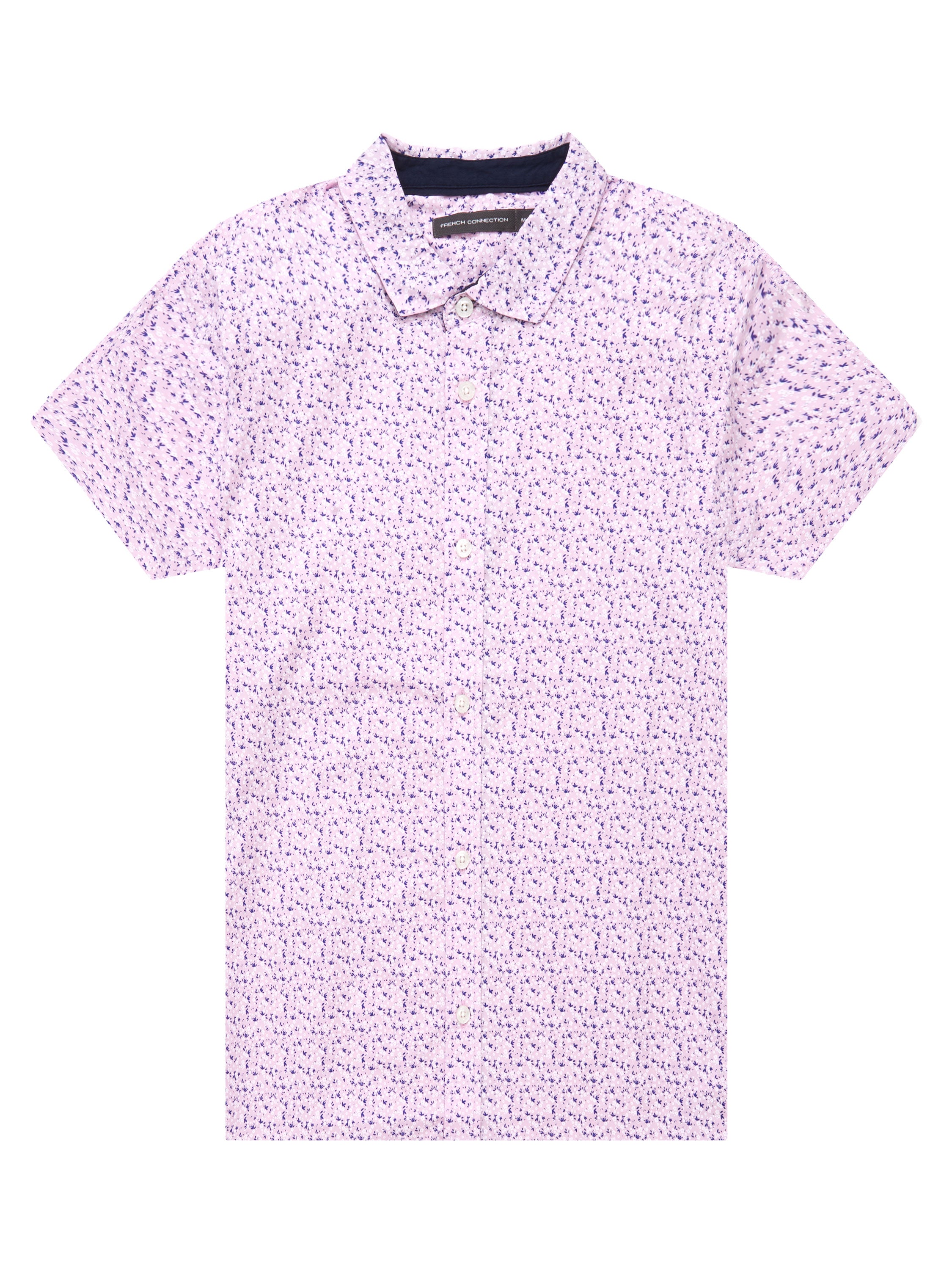 patterned short sleeve navy trim shirt floral pink