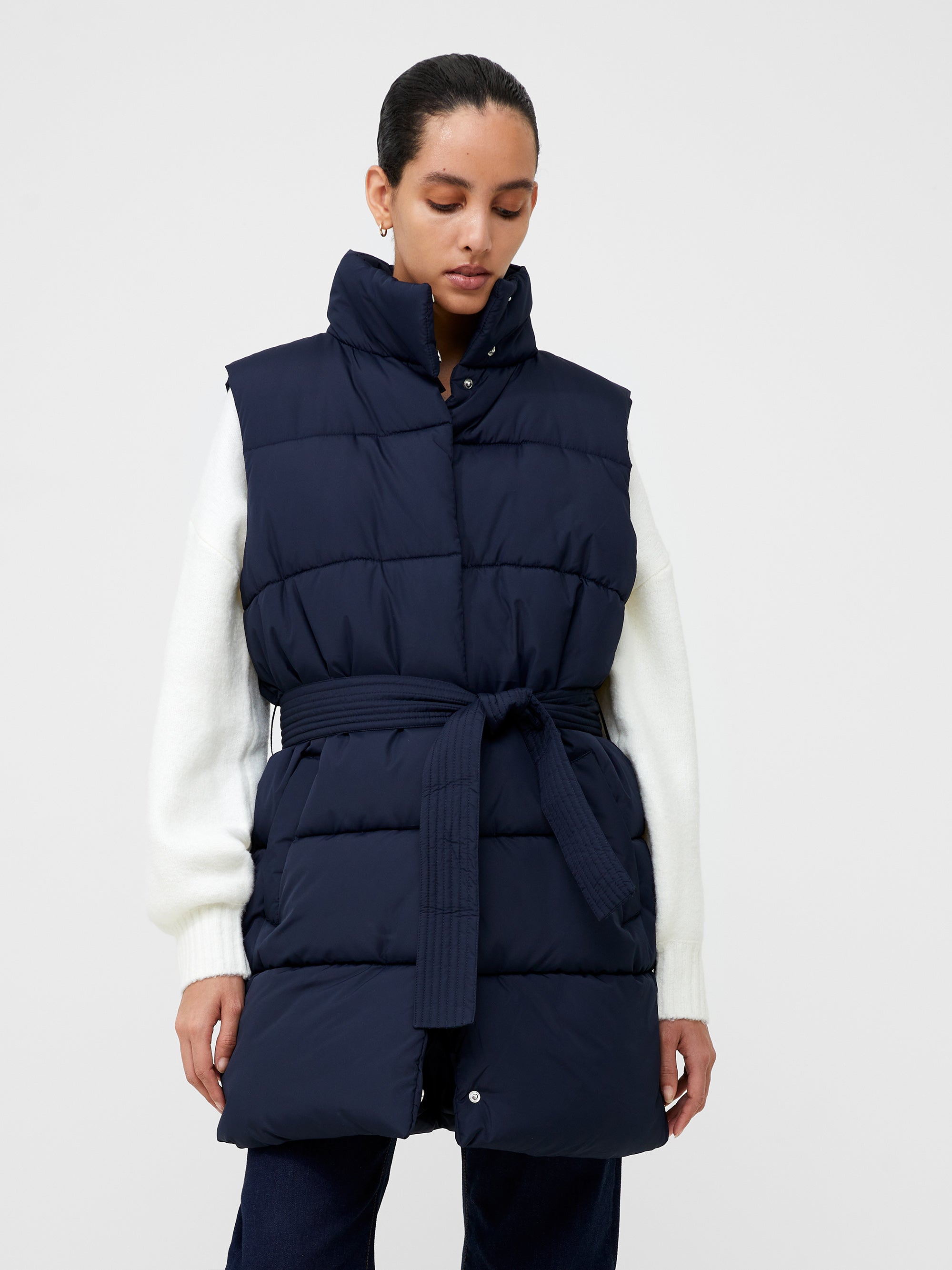 Funnel Neck Belted Gilet Dark Navy